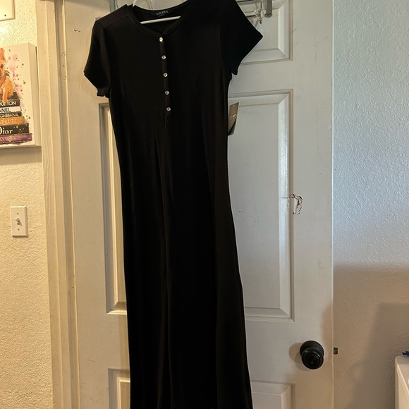Lauren Ralph Lauren Dresses & Skirts - Lauren Ralph Lauren Black Short-Sleeve Maxi Dress with Button Placket